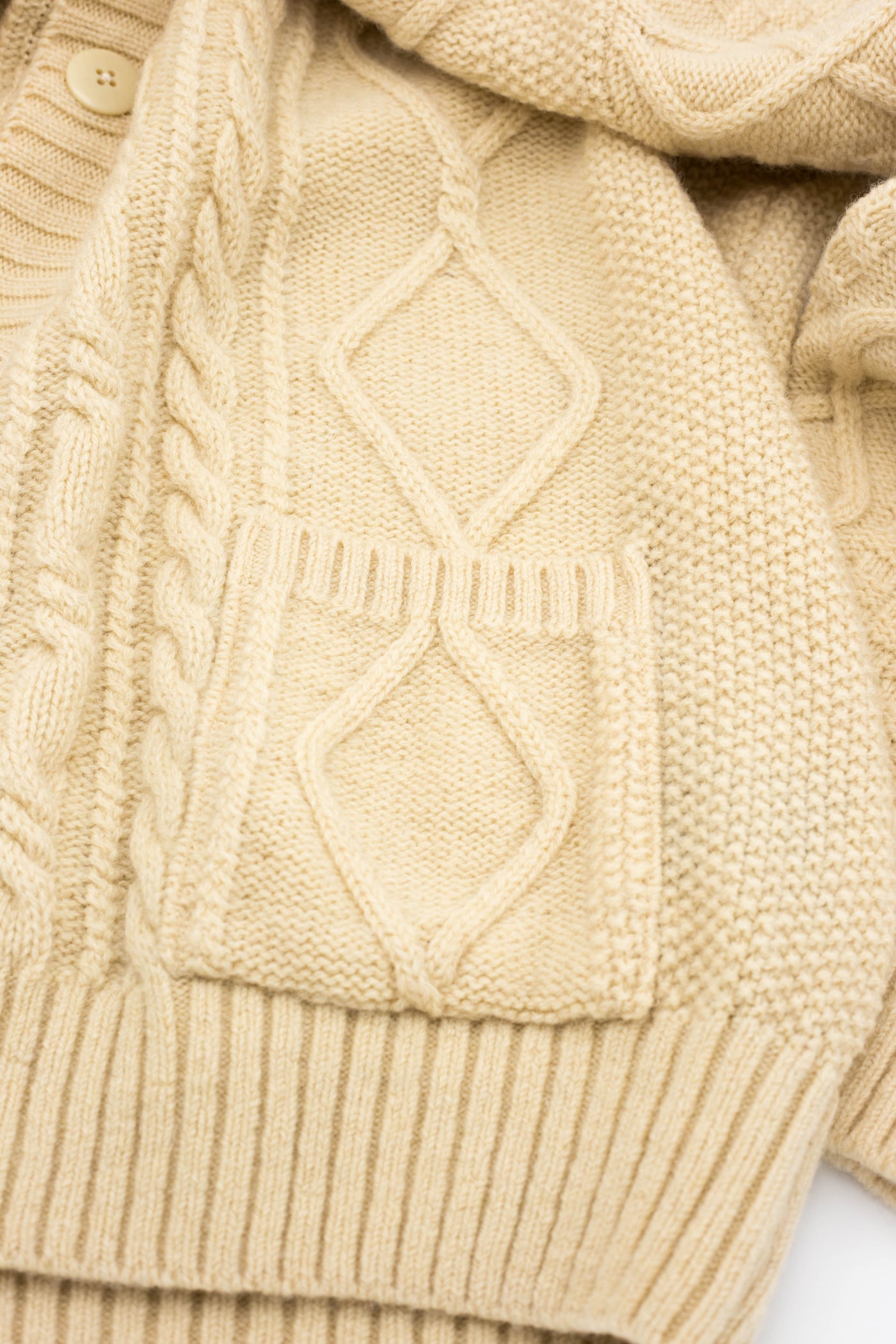 5G Wool Cable Knit Elbow-CAPITAL Cardigan - Ecru