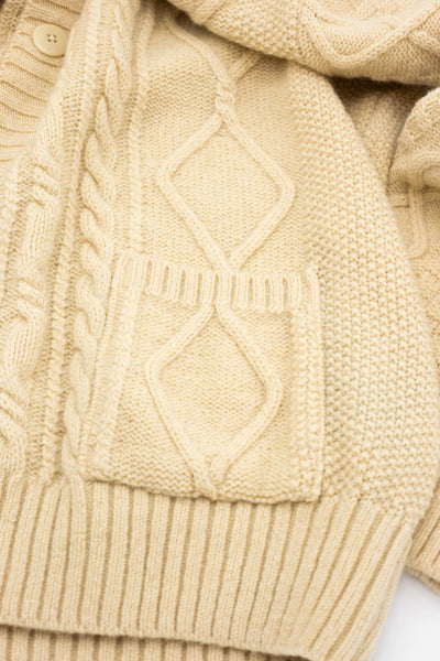5G Wool Cable Knit Elbow-CAPITAL Cardigan - Ecru