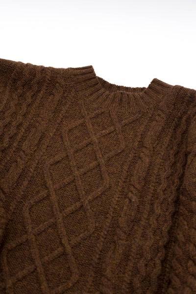 5G Wool Cable Knit Elbow-CAPITAL Crew Sweater - Brown