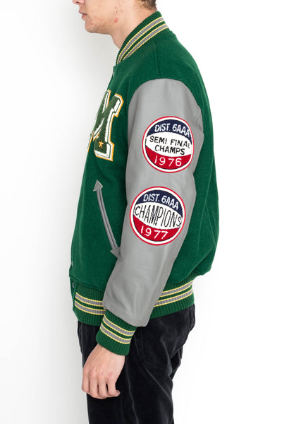 30oz. Wool Melton Award Jacket “MAVERICKS” - Green x Grey