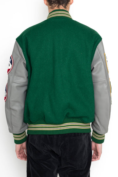 30oz. Wool Melton Award Jacket “MAVERICKS” - Green x Grey