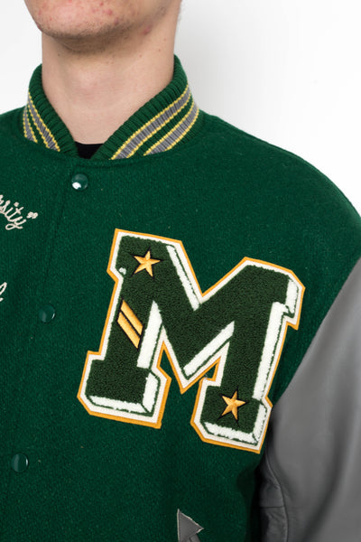 30oz. Wool Melton Award Jacket “MAVERICKS” - Green x Grey