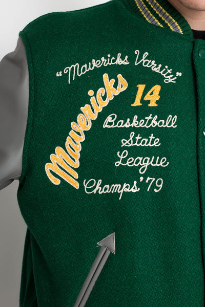 30oz. Wool Melton Award Jacket “MAVERICKS” - Green x Grey