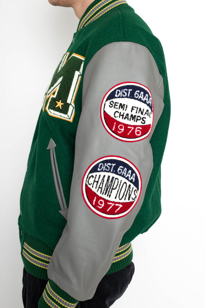 30oz. Wool Melton Award Jacket “MAVERICKS” - Green x Grey