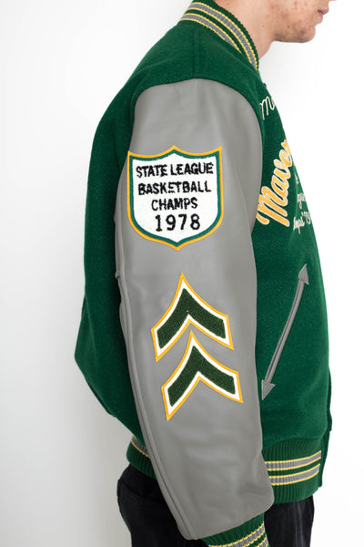 30oz. Wool Melton Award Jacket “MAVERICKS” - Green x Grey