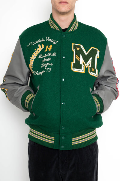 30oz. Wool Melton Award Jacket “MAVERICKS” - Green x Grey