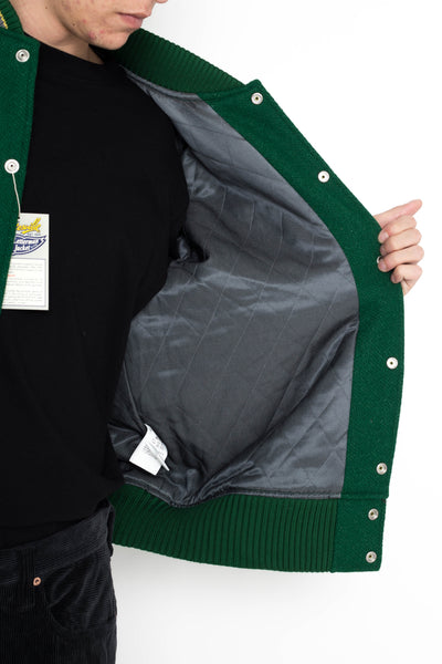 30oz. Wool Melton Award Jacket “MAVERICKS” - Green x Grey