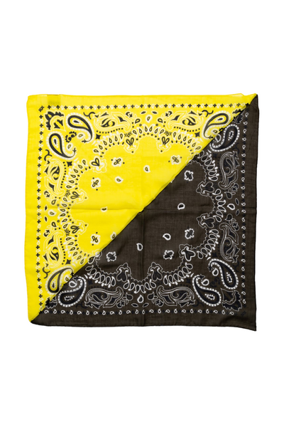 Destin Italian made Bandana. Use as multipurpose scarf or bandana wrap. Color: Yellow x Army Green 2 tone. Extra fine cotton Light and soft touch 100% cotton Made in Italy Size: 23.5" x 23.5". Unisex