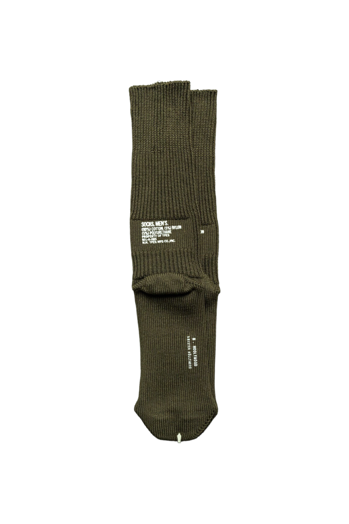 From N. Hoolywod are crew length Ribbed socks. Milspec printed on the back, it is visible when you put on short shoes. Made of cotton which has crude texture. 90% cotton, 5% nylon, 5% polyurethane. Made In Japan 
